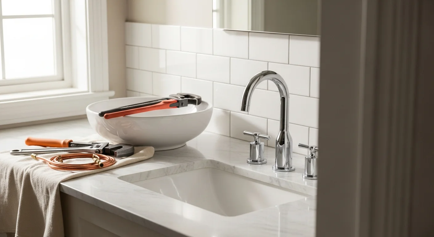 Professional plumber installing water line in residential home