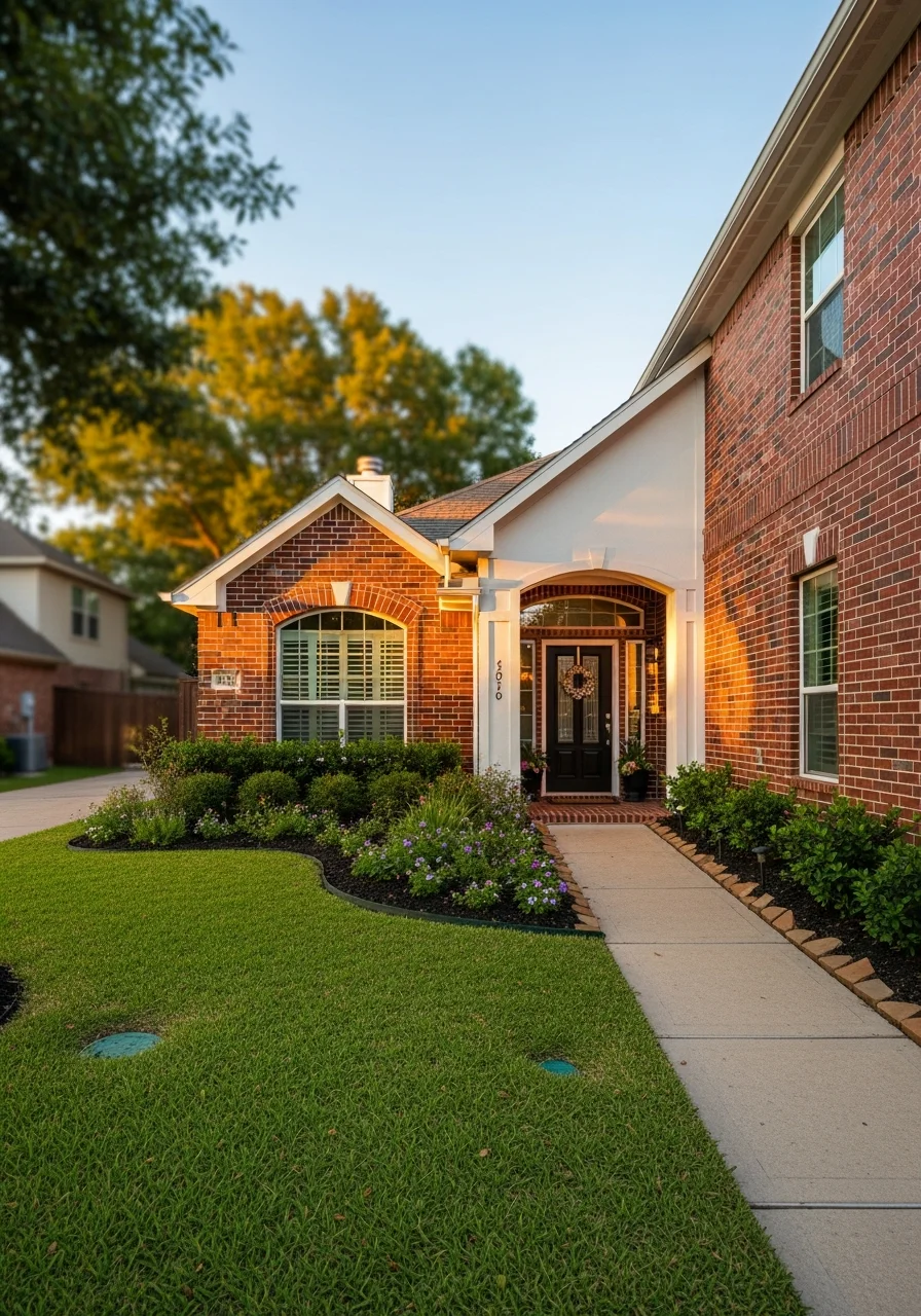 Close-up of a well-maintained Arlington residential property with manicured landscaping and clear entry.