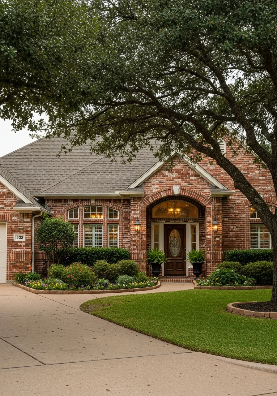 Portrait of a Cleburne residential property showing a well-maintained home with established trees and clear entry.